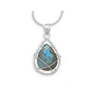 Sterling Silver Pendant ONLY, Wire Wrap 15x20mm Labradorite, 1 1/2 