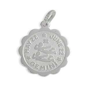   Round Sterling Silver Gemini Zodiac Pendant with Chain   18 Jewelry