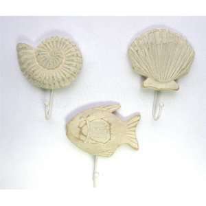  Tropical Fish Nautilus and Clam Shell Wooden Wall Hooks 