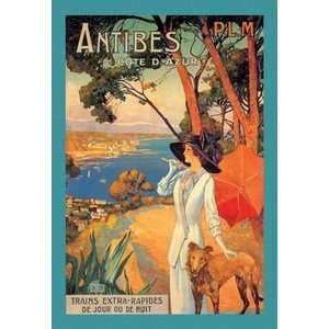 Antibes (PLM), Lady in White with Parasol & Dog   12x18 Framed Print 