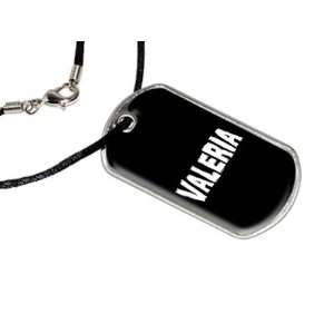  Valeria   Name Military Dog Tag Black Satin Cord Necklace 
