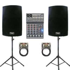   Active 1200 Watt Speakers, Mixer, Stands and Cables DJ Set PP1202ASET3
