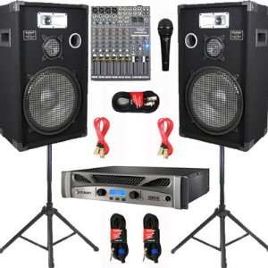   15 Speakers, Mixer, Mic, Stands and Cables DJ Set New CROWNE1525SET5
