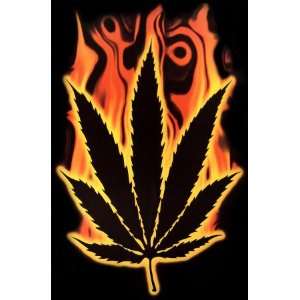  Burning Marijuana Leaf Fabric Poster Print, 30x40 Fabric 
