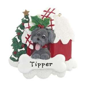  Personalized Grey Puppy in Doghouse Christmas Ornament 