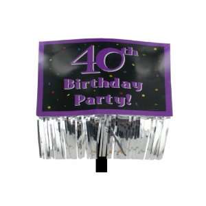  40th birthday party yard sign with silver metallic fringe 
