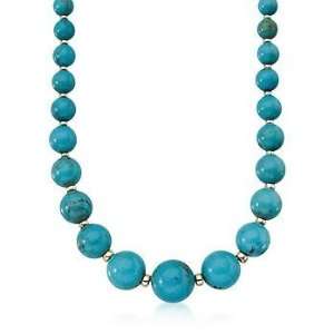    6 20mm Turquoise Bead Necklace In 14kt Yellow Gold Jewelry