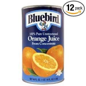 Bluebird Unsweetened Orange Juice, 46 Ounce Cans (Pack of 12)