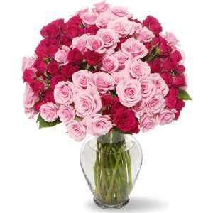 100 Blooms of Pink Spray Roses with Hourglass Vase  