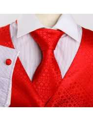 Mens Designer Red Polka Dots Tuxedo Vest Set Match Necktie Cufflinks 