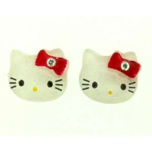  Resin Hello Kitty Head with Gem in Red   10 Pieces 
