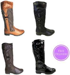 Womens Quilted Calf Buckle Winter Riding Boot UK Ladies Size 3 4 5 6 7 
