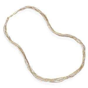 10 Strand Tri Tone 18K Rose and Yellow Gold Sterling Silver Necklace