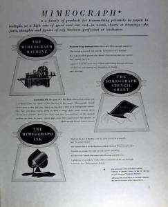 1938 Mimeograph machine vintage print AD  