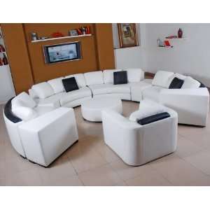    Pisa Leather Sectional Sofa Set   White / Black