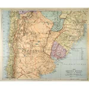  1901 Lithograph Map Argentina Uruguay Paraguay Pacific 