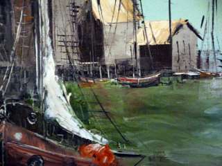 Gaston Petridis painting of sailboats in harbor 24x36  