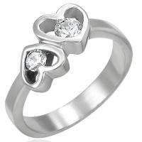 Stainless Steel Double Heart CZ Promise Ring SZ 7 b57  