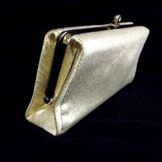 60s Vtg Elegant Gold Clutch Box Snap Purse Metallic  