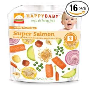 HAPPYBABY Organic Baby Food, Stage 3, Super Salmon, 4 Ounce Pouch 