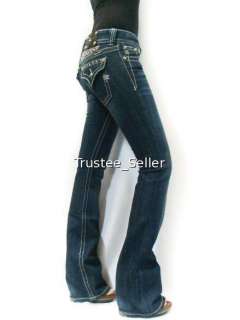 MISS ME Jeans Crystals Angel Wings Dark Blue Stretch  