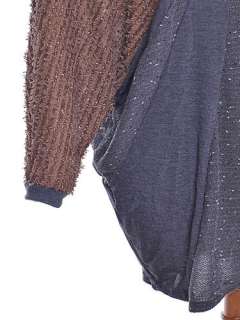 Casual Furry Shaggy Loose Fit Baggy Brown Blue Long Sleeve Sweater w 
