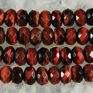 0617 8x5mm faceted red tiger eye roundell loose beads  