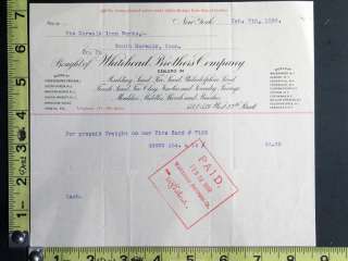 1898 Billhead Whitehead Brothers Company, New York City, N.Y.  