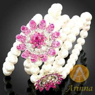 ARINNA Swarovski fuchsia Crystals multi pearls Bracelet  