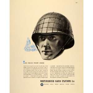  1943 Ad WWII Westinghouse Radio Stations Soldier Helmet 
