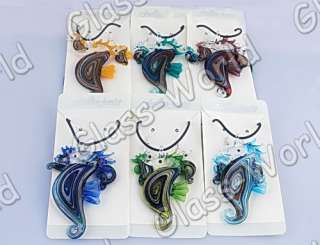 6sets Sea Horse Lampwork Glass Pendant Necklace+Earring  