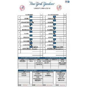 Yankees at Dodgers 6 25 2010 Game Used Lineup Card (LH955858)   Other 