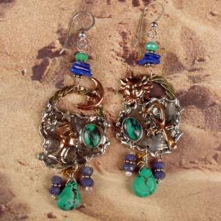 OOAK   EGYPTIAN PRINCESS   Turquoise Lapis Nefertiti Earrings BWS 