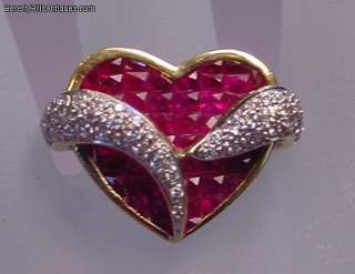 Unique Designer Diamonds Rubies 18k Heart Shaped Ring  