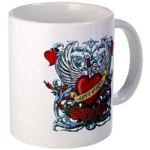  Mug (Coffee Drink Cup) Love Hurts with Sword Heart Thorns 