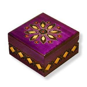  5266 Purple Wood Box with Flower 
