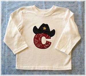 Toddler Infant Boys Cowboy Letter or Number LS T Shirt Birthday Shirt 