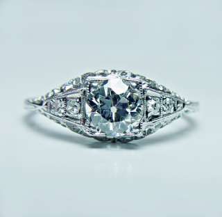 Antique 18K White Gold .90ct Diamond Engagement Ring Estate Jewelry 