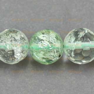 12mm Natural Green Phantom Rutilated Quartz Faceted Round Bead