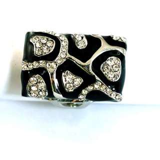 r8767 Size 6.5 14K Gold Plate GP Square Black Diamante CZ Ring Jewelry 