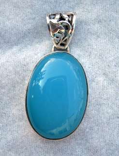 Large Blue Chalcedony Sterling Silver Pendant  