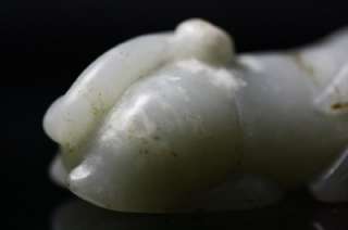 MING DY ANTIQUE CHINESE CELADON CARVED JADE DOG.17TH C  
