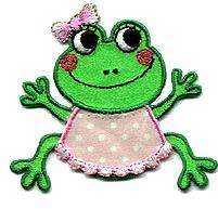 FROG DRESSED IN PINK IRON ON APPLIQUE  