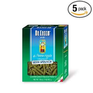 De Cecco Spinach Penne Rigate, 16 Ounce Boxes (Pack of 5)  