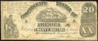 1861 $20 Dollar CS 18 CONFEDERATE States Of America Richmond, VA Bill 