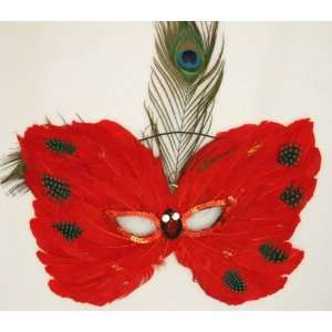 Red Feather Butterly Venetian Mask Masquerade Halloween Costume Teen 