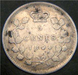 1894 Canadian Silver Five Cent   Ear, Hair, Braid Details Show  