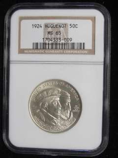 1924 Huguenot Silver Commemorative Half Dollar NGC MS 65  