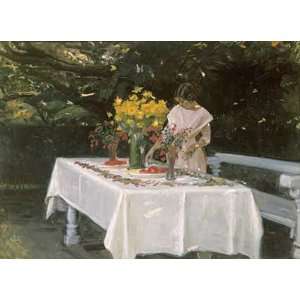  Preparing The Table by Michael Ancher. Size 16.00 X 11.63 