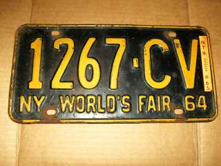 1964 65 NEW YORK License Plate WORLDS FAIR  #1267 CV  